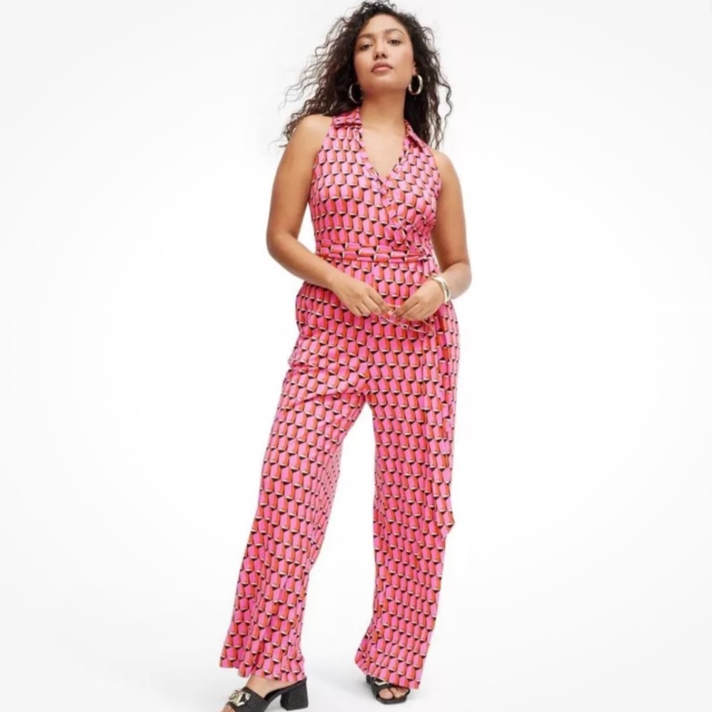DVF x Target Sleeveless Pink Collared Geo Jumpsuit — Large